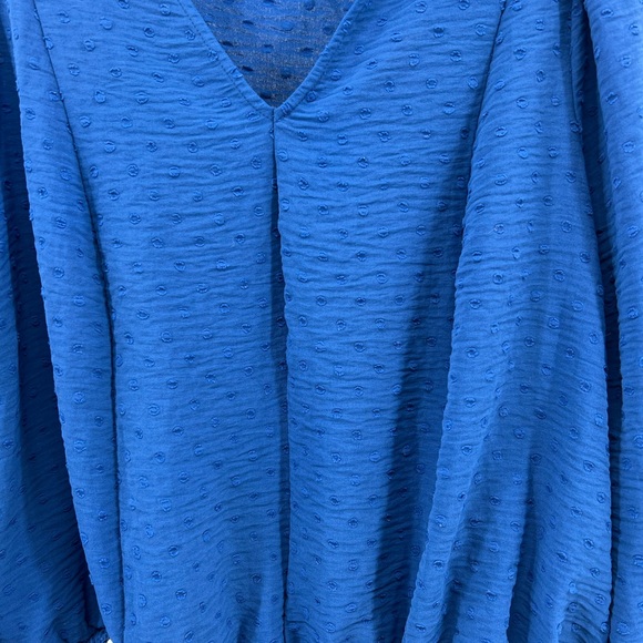 Lane Bryant royal blue long sleeve 16 Swiss dot v-neck top popover cutout detail - Picture 4 of 8